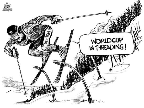  
Oliver Schopf, editorial cartoons from Austria, cartoonist from Austria, Austrian illustrations, illustrator from Austria, editorial cartoon
Europe austria 2007 world cup in threading Austrian ski stars beiing successful in new competitions; skiing, worldcup, threading, slalom sport alpine skiing  

