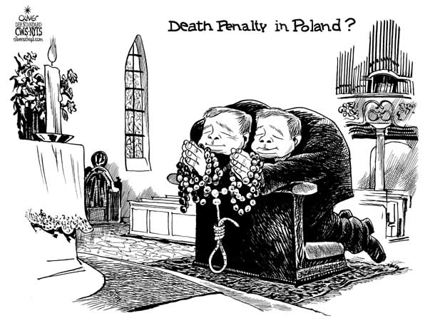  
Oliver Schopf, editorial cartoons from Austria, cartoonist from Austria, Austrian illustrations, illustrator from Austria, editorial cartoon
Europe EU eu European union poland   kaszinsky brothers restrictiv government catolicism agains homosexuality praying brothers in the church holding a rope in their hands is poland going back to death penalty?


