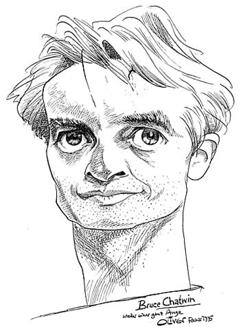 Oliver Schopf, editorial cartoons from Austria, cartoonist from Austria, Austrian illustrations, illustrator from Austria, editorial cartoon portrait literature bruce chatwin, drawing, portrait, england, novelist, travel writer, patagonia, the viceroy of ouidah 
