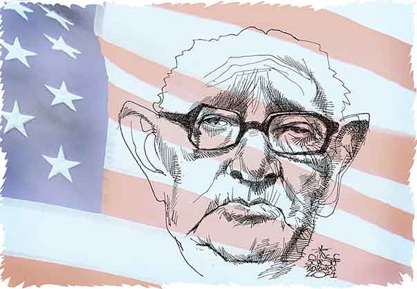Oliver Schopf, editorial cartoons from Austria, cartoonist from Austria, Austrian illustrations, illustrator from Austria, editorial cartoon portraits politics: USA HENRY KISSINGER MINISTER SECETARY OF STATE NIXON VIETNAM STARS AND STRIPES