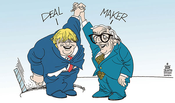  
Oliver Schopf, editorial cartoons from Austria, cartoonist from Austria, Austrian illustrations, illustrator from Austria, editorial cartoon
Cartoon Arts International, New York Times Syndicate, Cagle cartoon Europe Great Britain Brexit 2019 BREXIT GREAT BRITAIN EU BOJO JOHNSON JEAN CLAUDE JUNCKER DEAL DEALMAKER NORTHERN IRELAND SAW SAWING HOLE PARLIAMENT

