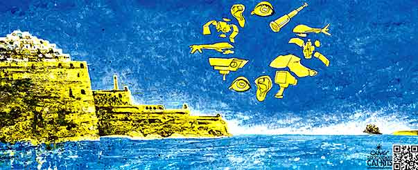  
Oliver Schopf, editorial cartoons from Austria, cartoonist from Austria, Austrian illustrations, illustrator from Austria, editorial cartoon
Europe 2013 EU REFUGEE CASTLE FORTRESS BOAT PEOPLE MEDITERRANEAN SEA LAMPEDUSA STARS SPY OBSERVATION SECURITY 
