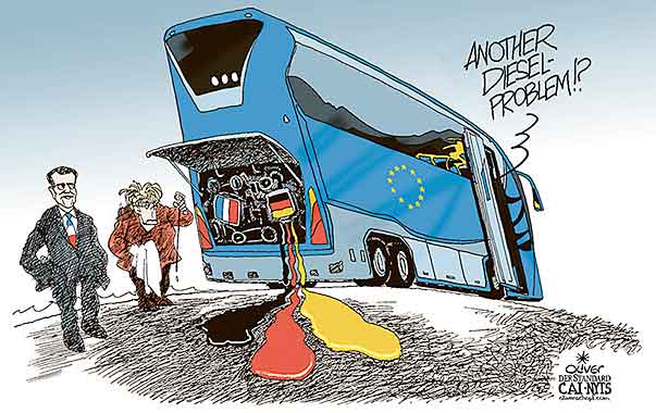  
Oliver Schopf, editorial cartoons from Austria, cartoonist from Austria, Austrian illustrations, illustrator from Austria, editorial cartoon
Europe EUROPEAN UNION EU 2017 EUROPEAN UNION BUS DIESEL ENGINE DIESELGATE EMISSIONS MERKEL MACRON BUS GERMANY ELECTIONS GOVERNMENT   


