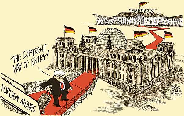 Oliver Schopf, editorial cartoons from Austria, cartoonist from Austria, Austrian illustrations, illustrator from Austria, editorial cartoon politics politician Germany, Cartoon Arts International, New York Times Syndicate, Cagle cartoon Germany 2017  FRANK WALTER STEINMEIER PRESIDENT ELECTIONS BUNDESTAG BERLIN SCHLOSS BELLEVUE FOREIGN AFFAIRS ENTRY RED CARPET ARRIVAL  

