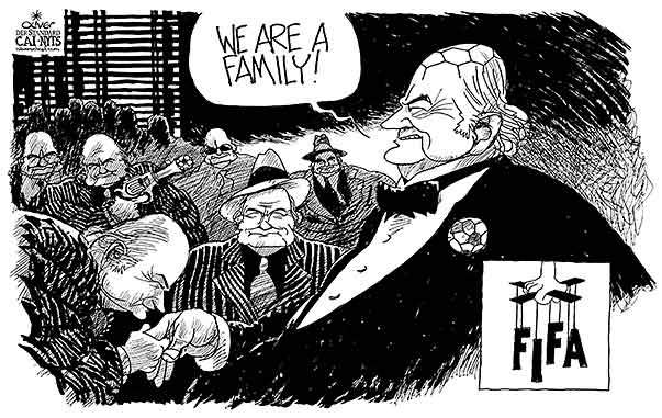 Oliver Schopf, editorial cartoons from Austria, cartoonist from Austria, Austrian illustrations, illustrator from Austria, editorial cartoon politics politician International, Cartoon Arts International, New York Times Syndicate, Cagle cartoon 2015 FIFA SOCCER SEPP BLATTER PRESIDENT REELECTION FAMILY GODFATHER CORRUPTION    
