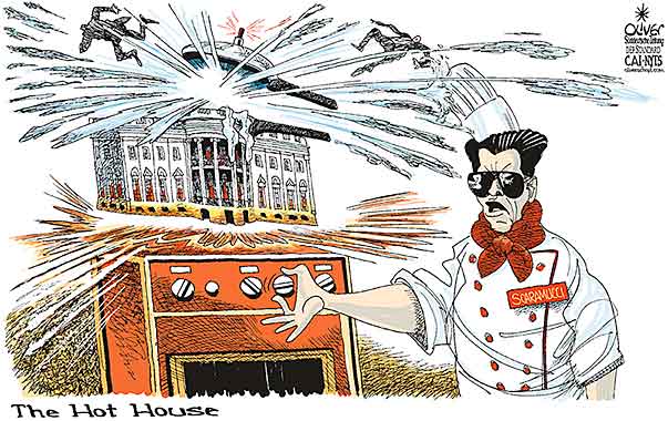 Oliver Schopf, editorial cartoons from Austria, cartoonist from Austria, Austrian illustrations, illustrator from Austria, editorial cartoon politics politician International, Cartoon Arts International, New York Times Syndicate, 2017: USA WHITE HOUSE SCARAMUCCI SPEAKER COOKING POT PRESSURE COOK EXPLOSION COOKER STOVE HOT  


