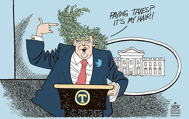 Oliver Schopf, editorial cartoons from Austria, cartoonist from Austria, Austrian illustrations, illustrator from Austria, editorial cartoon politics politician International, Politico, Cartoon Arts International, 2020: USA
TRUMP TAXES IRS HAIR HAIRSTYLING THE APPRENTICE TV SHOW THE NEW YORK TIMES PRESS ROOM WHITE HOUSE  
