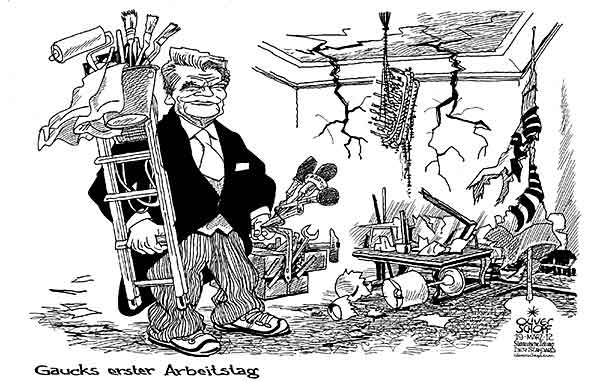 Oliver Schopf, politischer Karikaturist aus Österreich, politische Karikaturen aus Österreich, Karikatur Illustrationen Politik Politiker Deutschland 2012 GAUCK BUNDESPRAESIDENT SCHLOSS BELLEVUE AMT BUERO REPARIEREN WERKZEUG FREIHEIT GERECHTIGKEIT



























