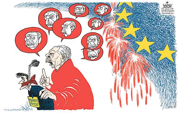 Oliver Schopf, politischer Karikaturist aus Österreich, politische Karikaturen aus Österreich, Karikatur Cartoon Illustrationen Politik Politiker Europa 2017 TÜRKEI ERDOGAN REDEFREIHEIT PRESSE MEDIEN EU STERNE EUROPA AUFTRITTE SPRECHBLASEN PLATZEN  



