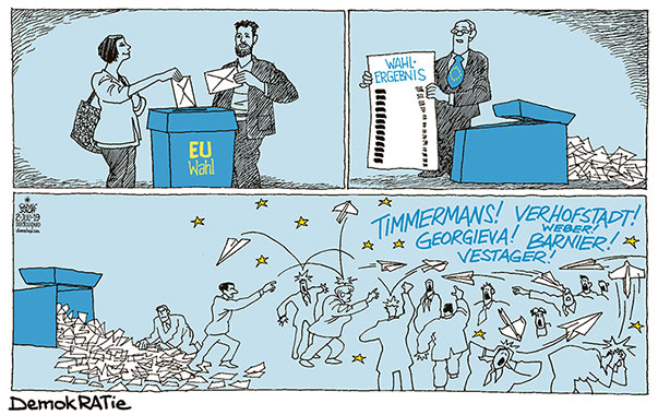  Oliver Schopf, politischer Karikaturist aus Österreich, politische Karikaturen, Illustrationen Archiv politische Karikatur Europa EU-Wahl 2019 EU WAHL DEMOKRATIE  
