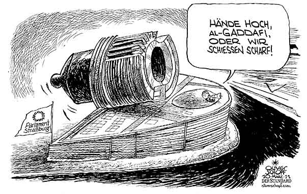  Oliver Schopf, politischer Karikaturist aus Österreich, politische Karikaturen, Illustrationen Archiv politische Karikatur Europa 
2011 eu europäische union aussenpolitik eu parlament straßburg sanktionen gaddafi libyen kanone


 
