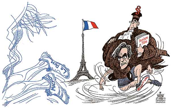 Oliver Schopf, editorial cartoons from Austria, cartoonist from Austria, Austrian illustrations, illustrator from Austria, editorial cartoon politics politician Europe, Cartoon Arts International, New York Times Syndicate, Cagle cartoon 2017 : FRANCE FRANÇOIS FILLON PRESIDENT ELECTIONS RACE JUSTICE WIFE PENELOPE FILLON    
