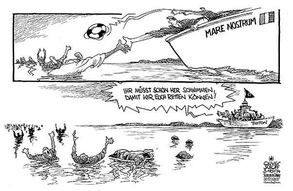 Oliver Schopf Politische Karikatur Asyl Fluchtlinge Triton