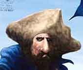 Oliver Schopf, editorial cartoons from Austria, cartoonist from Austria, Austrian illustrations, illustrator from Austria, editorial cartoon artwork painting iPad: blackbeard pirate Caribbean sea 