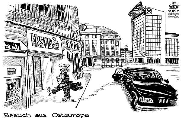 Oliver Schopf, politischer Karikaturist aus Österreich, politische Karikaturen aus Österreich, Karikatur, Illustrationen Politik Politiker Österreich 2011 banken erste bank bank austria unicredit raiffeisen pleite geier osteuropa  















 








 
  