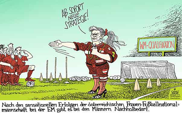 Oliver Schopf, politischer Karikaturist aus Österreich, politische Karikaturen aus Österreich, Karikatur Cartoon Illustrationen Politik Politiker Österreich 2017 FUSSBALL FRAUENFUSSBALL EM NIEDERLANDE NATIONALMANNSCHAFT VIERTELFINALE MARCEL KOLLER STRATEGIE 




 