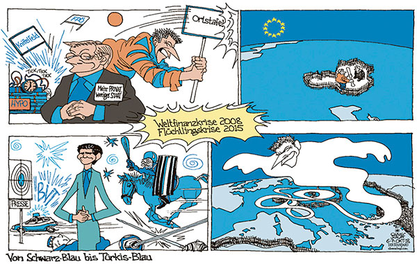 Oliver Schopf, politischer Karikaturist aus Österreich, politische Karikaturen aus Österreich, Karikatur Cartoon Illustrationen Politik Politiker Österreich 2018 : JÖRG HAIDER TOD 10 JAHRE SCHWARZ-BLAU SCHÜSSEL TÜRKIS-BLAU SEBASTIAN KURZ FPÖ BZÖ ÖVP REGIERUNG EU EUROPA ZÄUNE GEIST GESPENST FINANZKRISE FLÜCHTLINGSKRISE  
