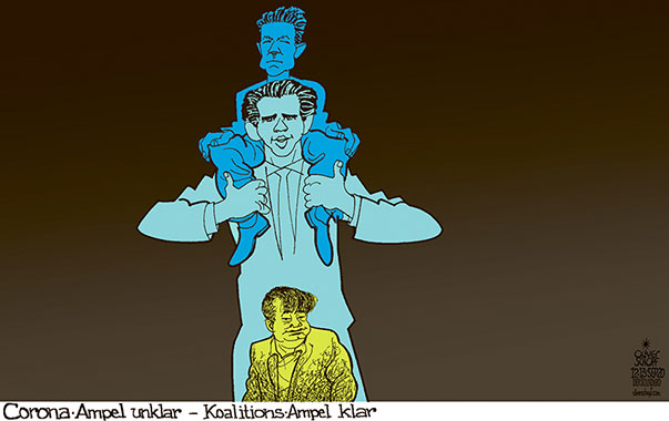 Oliver Schopf, politischer Karikaturist aus Österreich, politische Karikaturen aus Österreich, Karikatur Cartoon Illustrationen Politik Politiker Österreich 2020 : CORONAVIRUS KRISE CORONA AMPEL KOALITION REGIERUNG TÜRKIS GRÜN BLAU SEBASTIAN KURZ WERNER KOGLER GERNOT BLÜMEL 
