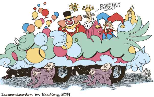  Oliver Schopf, politischer Karikaturist aus Österreich, politische Karikaturen, Illustrationen Archiv politische Karikatur Österreich: Polizei  2017 DEMONSTRATIONSRECHT BESCHRÄNKUNGEN SOBOTKA INNENMINISTER SPASSDEMO FASCHING UMZUGSWAGEN SPASSBREMSE
 


