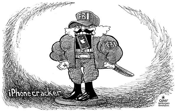  Oliver Schopf, politischer Karikaturist aus Österreich, politische Karikaturen, Illustrationen Archiv politische Karikatur digitale Welt 
 2016 APPLE FBI IPHONE ENTSCHLÜSSELN    
KNACKEN NUSSKNACKER   
