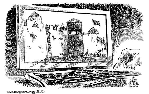 Oliver Schopf Politische Karikatur China Cyberwar 14