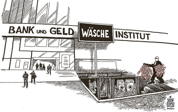Oliver Schopf, politischer Karikaturist aus Österreich, politische Karikaturen aus Österreich, Karikatur Cartoon Illustrationen Politik Politiker international 2020: FINCEN FILES BANKEN GELDWÄSCHE STEUERBETRUG MAFIA KORRUPTION SCHWARZGELD SCHMUTZIGES GELD  




