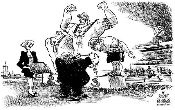  Oliver Schopf, politischer Karikaturist aus Österreich, politische Karikaturen, Illustrationen Archiv politische Karikatur Welt Sport 2015 SPORT DOPING LEICHTATHLETIK SPRITZE STADION SIEGEREHRUNG MEDAILLEN VERGABE     



Reformklausur