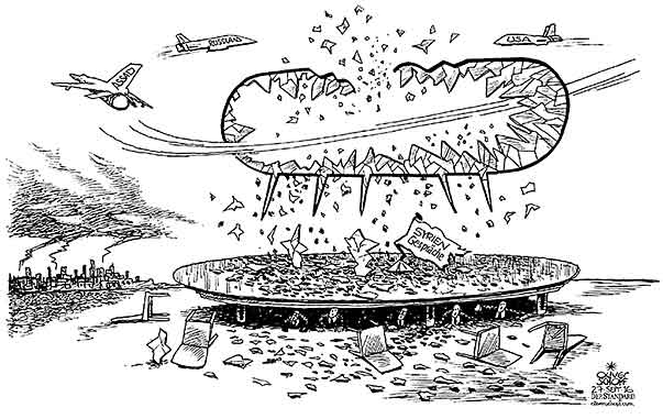  Oliver Schopf, politischer Karikaturist aus Österreich, politische Karikaturen, Illustrationen Archiv politische Karikatur Welt 2016 SYRIEN USA RUSSLAND VERHANDLUNGEN TISCH BOMBEN BOMBENANGRIFF SPRECHBLASE ASSAD ALEPPO    

