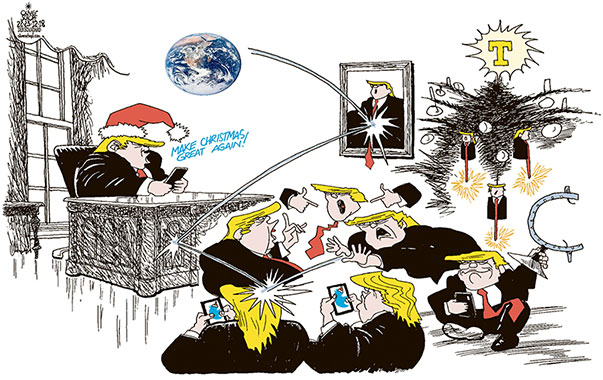 Oliver Schopf, editorial cartoons from Austria, cartoonist from Austria, Austrian illustrations, illustrator from Austria, editorial cartoon politics politician International, Cartoon Arts International, New York Times Syndicate, 2018 : TRUMP WHITE HOUSE OVAL OFFICE JAMES MATTIS LEAVE RESIGNATION CHRISTMAS GOVERNMENT  
