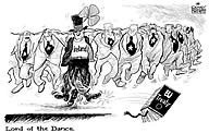 Oliver Schopf, editorial cartoons from Austria, cartoonist from Austria, Austrian illustrations, illustrator from Austria, editorial cartoon Europe 2008: EU, lisbon treaty, ireland, vote, lord of the dance



