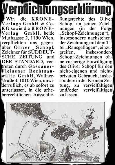 verpflichtungserklaerung der kronenzeitung aus österreich zu unterlassen  oliver schopf karikaturen ohne autorisierung des karikaturisten zu verändern und oder zu vervielfältigen