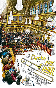 Oliver Schopf, politischer Karikaturist aus Österreich, politische Karikaturen aus Österreich, Karikatur Illustrationen Malerei Tonkünstler Orchester Niederösterreich @oliverschopf.bsky.social 2025: ERIK HAINZL POSAUNIST PENSION ABSCHIEDSGESCHENK 