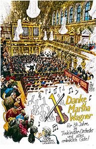 Oliver Schopf, politischer Karikaturist aus Österreich, politische Karikaturen aus Österreich, Karikatur Illustrationen Malerei Tonkünstler Orchester Niederösterreich @oliverschopf.bsky.social 2025: MARTHA WAGNER ERSTE VIOLINE PENSION ABSCHIEDSGESCHENK 
