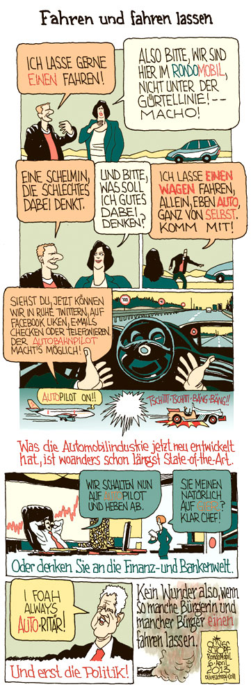 Oliver Schopf, politischer Karikaturist aus Österreich, politische Karikaturen aus Österreich, Karikatur Illustrationen Comic Bildergeschichte 2013 AUTO AUTOMOBIL RONDOMOBIL FAHREN LASSEN STEUER STRONACH FRANK













