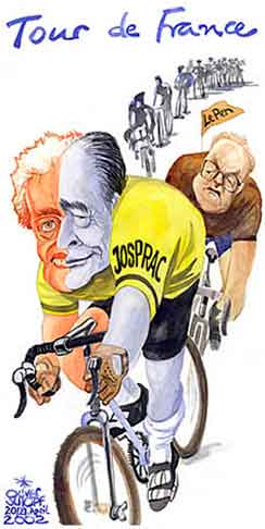  
Oliver Schopf, editorial cartoons from Austria, cartoonist from Austria, Austrian illustrations, illustrator from Austria, editorial cartoon
Europe EU eu European union France Chirac jospin le pen cycle bycycle tour de france 2002

