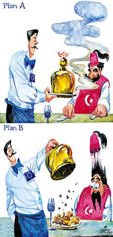  Oliver Schopf, politischer Karikaturist aus Österreich, politische Karikaturen, Illustrationen Archiv politische Karikatur Europa Türkei
Türkeibeitritt; eu, türkei,karikatur,beitritt beitrittsgespräche hut geht hoch bei abgenagten knochen die die eu als beitrittsvorteile in verhandlungen anbietet


