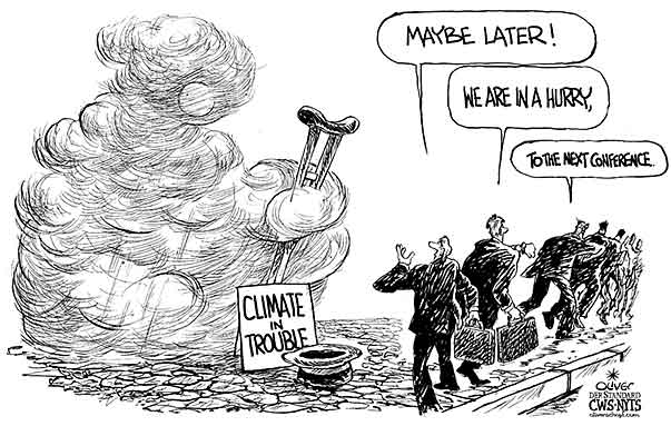 Oliver Schopf, editorial cartoons from Austria, cartoonist from Austria, Austrian illustrations, illustrator from Austria, editorial cartoon climate and environment 2009: climate, beggar, trouble, conference 
