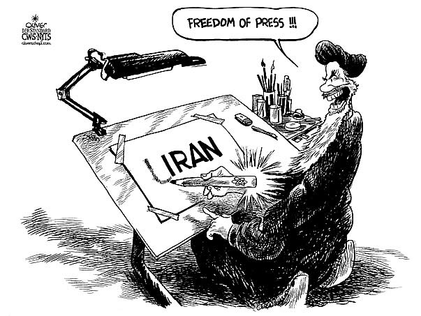 Oliver Schopf, editorial cartoons from Austria, cartoonist from Austria, Austrian illustrations, illustrator from Austria, editorial cartoon iran
 eu atomic power station bomb politics iran and freedom of press 2006
