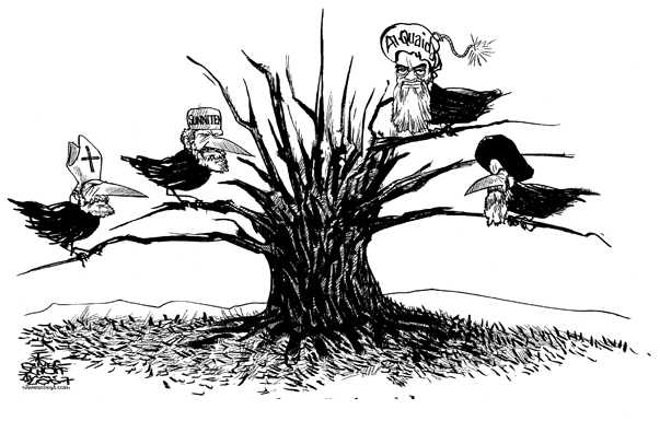 Oliver Schopf, editorial cartoons from Austria, cartoonist from Austria, Austrian illustrations, illustrator from Austria, editorial cartoon middle-east
lebanon 2007, cedar, birds, sunnis, al-qaida Lebanese cedar
