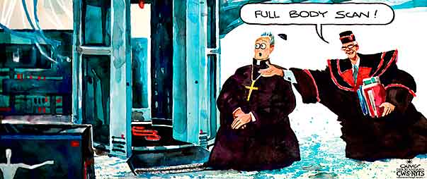 Oliver Schopf, editorial cartoons from Austria, cartoonist from Austria, Austrian illustrations, illustrator from Austria, editorial cartoon religion and ethic
2010: catholic church priest body scan prosecutor prosecution
