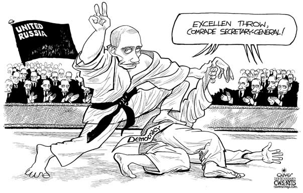 Oliver Schopf, editorial cartoons from Austria, cartoonist from Austria, Austrian illustrations, illustrator from Austria, editorial cartoon russia, 
wladimir vladimir putin united russia democracy trowen 
