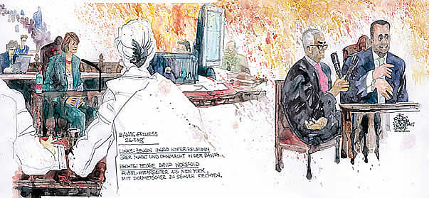 BAWAG trial:  the verdict. Oliver Schopf, editorial cartoons, court room art, BAWAG Trial 2007: Most important bank and economy trial in Austria&#8217;s  Second Republik. 9 defendents among 2 CEO and one international investment banker. The defendants: Wolfgang Floett; Helmut Elsner; Johann Zwettler