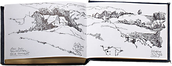 Oliver Schopf, editorial cartoons from Austria, cartoonist from Austria, Austrian illustrations, illustrator from Austria, editorial cartoon artwork from the sketchbook landscape with small house
<span class=