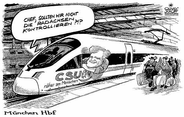  Oliver Schopf, politischer Karikaturist aus Österreich, politische Karikaturen, Illustrationen Archiv politische Karikatur Deutschland: CSU, csu, seehofer, ice, radachsen
 