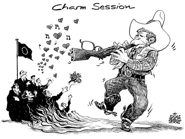  
Oliver Schopf, editorial cartoons from Austria, cartoonist from Austria, Austrian illustrations, illustrator from Austria, editorial cartoon
Europe EU eu European union 2006 busg georg w. charm session

