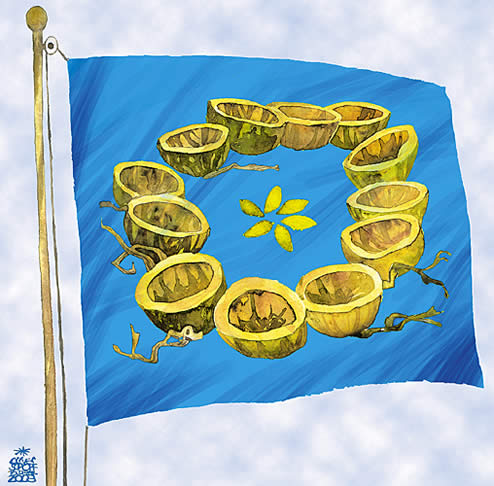  
Oliver Schopf, editorial cartoons from Austria, cartoonist from Austria, Austrian illustrations, illustrator from Austria, editorial cartoon
Europe EU eu European union members flag Inner core and outer core Europe.

