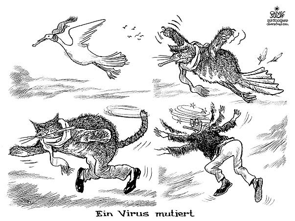  Oliver Schopf, politischer Karikaturist aus Österreich, politische Karikaturen, Illustrationen Archiv politische Karikatur Europa Klima und Umwelt
 Ein Virus mutiert: Die Vogelgrippe im März 2006
