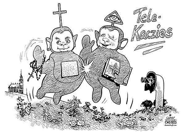  Oliver Schopf, politischer Karikaturist aus Österreich, politische Karikaturen, Illustrationen Archiv politische Karikatur Europa Polen
2007; Polen   kaczynski teletubbies verbot


