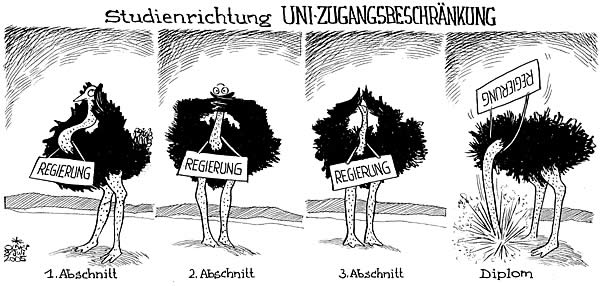  Oliver Schopf, politischer Karikaturist aus Österreich, politische Karikaturen, Illustrationen Archiv politische Karikatur Österreich: Bildung 2005; universität zugangsbeschränkungen