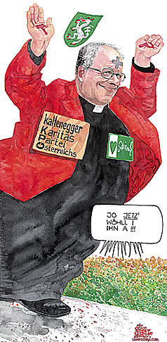  Oliver Schopf, politischer Karikaturist aus Österreich, politische Karikaturen, Illustrationen Archiv politische Karikatur Österreich: 2005 Landtagswahlen Steiermark Wahl Kaltenegger 
